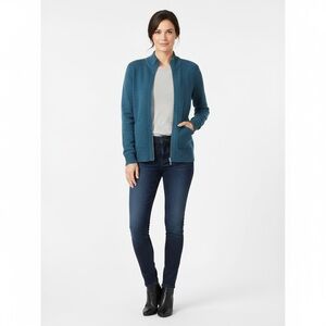 100% Cashmere Ribbed Long Sleeve Zip Up Cardigan Ribbed Sweater Blue Size XS